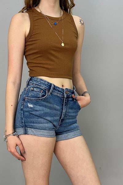 Tam Moda Γυναικεία Crop Μπλούζα Φαρδιά λουράκι