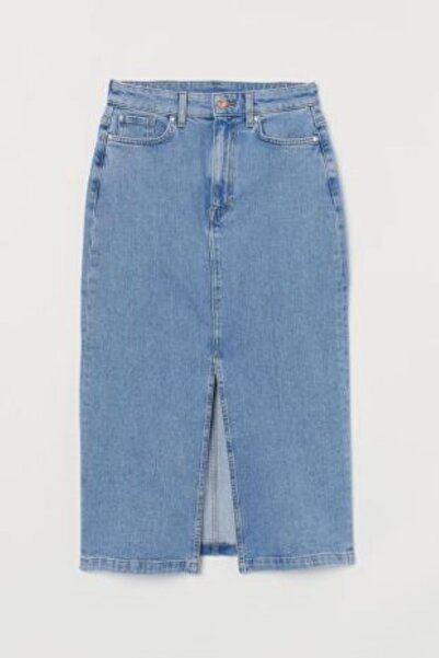 Çnru Önden Yırtmaç Detaylı,likralı Uzun Denim Etek