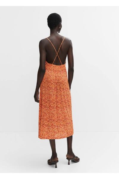 MANGO Woman Sırtı Çapraz Dokulu Elbise