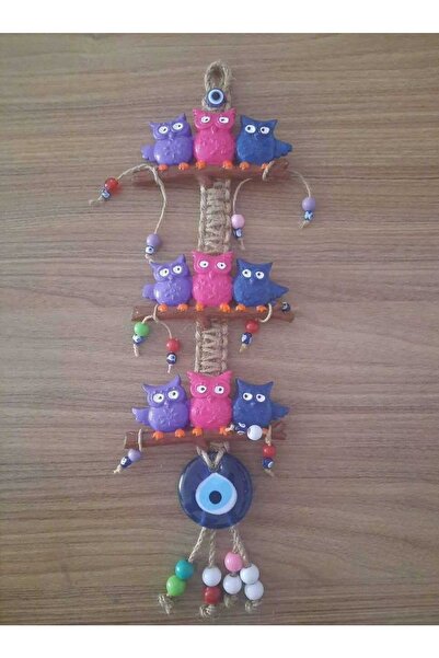 Genel Markalar Nazar Boncuklu Renkli Baykuş Hasır Ipli Örgülü Kapı Ve Duvar Süsü