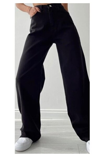 LAMİRA Pantaloni Palazzo negri cu talie înaltă, cu picioare largi