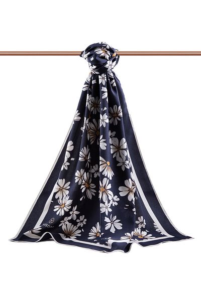 Vissona Γυναικείο πολυτελές μεταξωτό σάλι Medina Navy Blue-3
