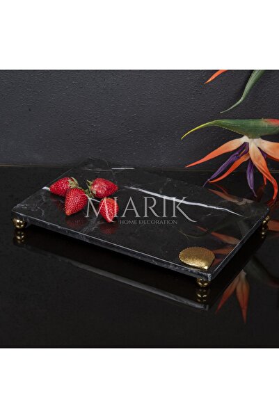 MIARIK DESIGN & DEKORASYON Dekoratif Sıyah Mermer Aksesuar Detaylı Dikdörtgen...
