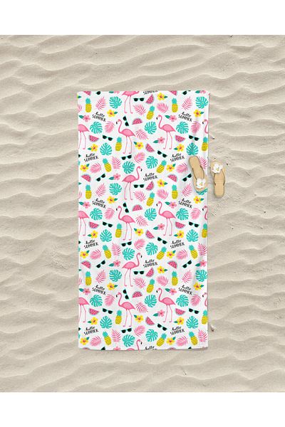 Erays Home Πετσέτα θαλάσσης με στάμπα Erayshome Hello Summer Flamingo