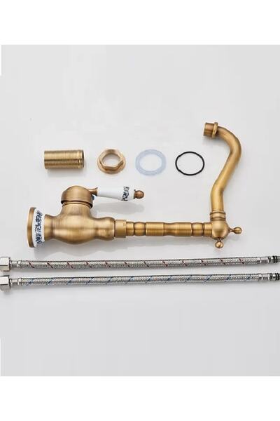 RENA DESIGN Rustic Antique Sink Faucet Kitchen Faucet Antiqued Copper Ottoman Sink Bowl Faucet Authentic Copper