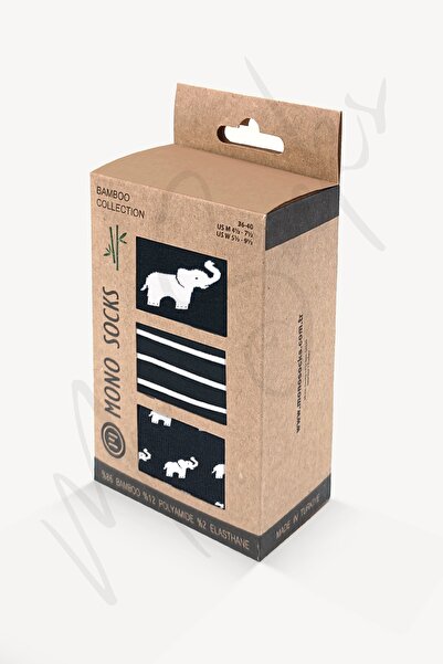 Mono Socks 3'lü Fil Desenli Lastiksiz Bambu Çorap
