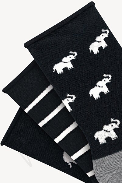 Mono Socks 3'lü Fil Desenli Lastiksiz Bambu Çorap