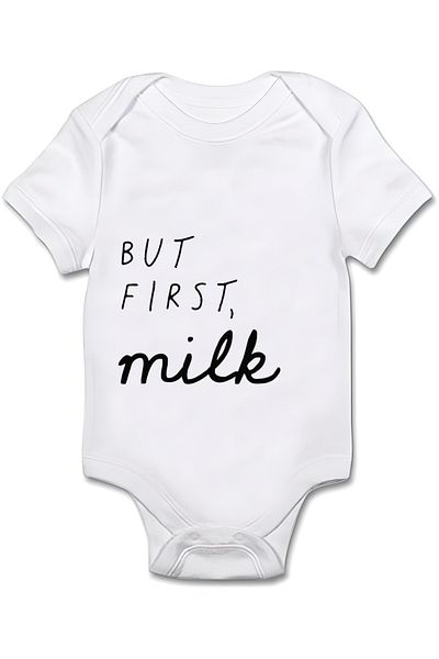 GREY Baby Bodysuit / Baby Bodysuit / Half Sleeve Baby Bodysuit / Printed Baby Bodysuit / But First Milk