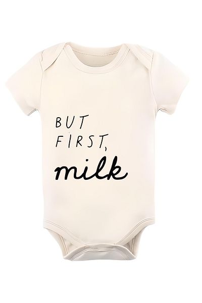 GREY Baby Bodysuit / Baby Bodysuit / Half Sleeve Baby Bodysuit / Printed Baby Bodysuit / But First Milk
