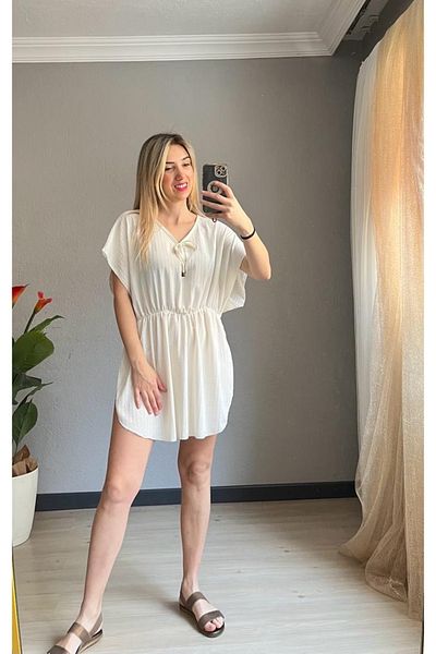 LOUİSA Pareo de damă din țesătură albă șifonată