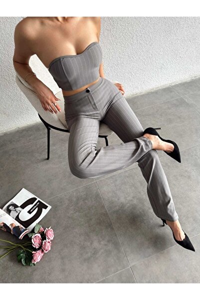 ZF BUTİK Pruhovaný Bustier Double Set