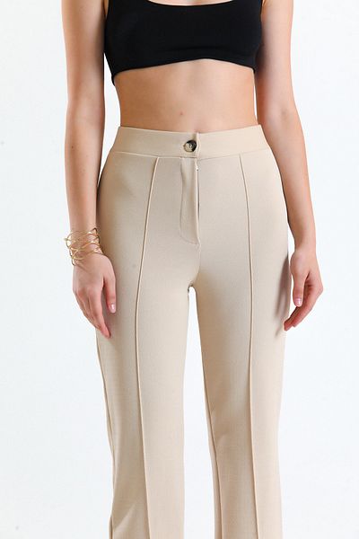 MOONBULL Ultra magas derekú Lycra Pallazo nadrág bézs