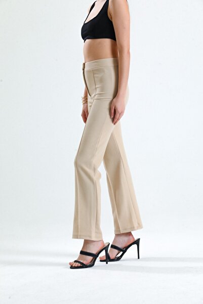 MOONBULL Ultra High Waist Lycra Pallazo Trousers Beige