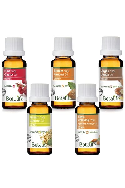 Botalife 20 ml  Hint Badem Argan Susam Kayısı Çekirdeği Yağları Set