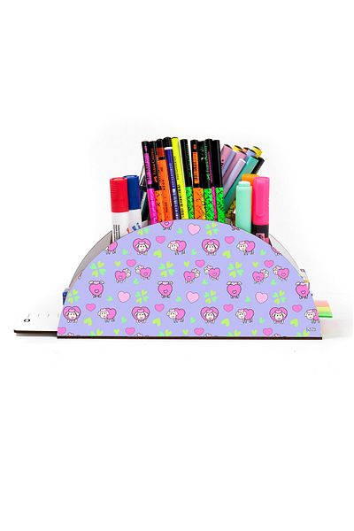 kutuTR Wooden Vip Mini Animals Rainbow Ruled Desktop Pen Holder Organizer with Assembled Box