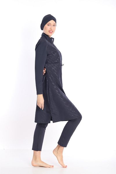 Sonne's Women's Full Covered Water Repellent Zippered Parachute Fabric Hijab Swimsuit