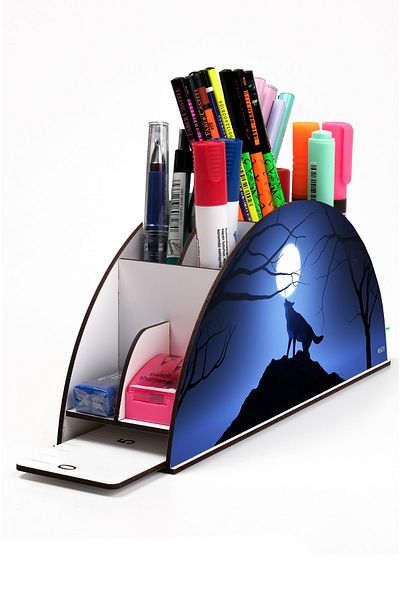 kutuTR Wooden Vip Predator Animals Desktop Pen Holder Organizer with Rainbow Ruler Assembled Box