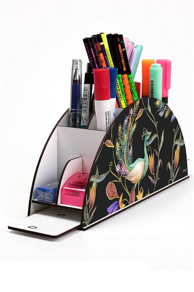 kutuTR Wooden Vip Colorful Animals Rainbow Ruled Desktop Pen Holder Organizer Assembled Boxed