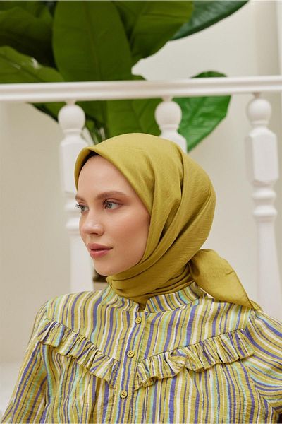 Şalland Plain Silk Viscose Scarf Series Oil Green