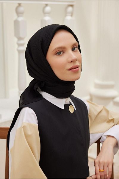 Şalland Plain Silk Viscose Scarf Series Black