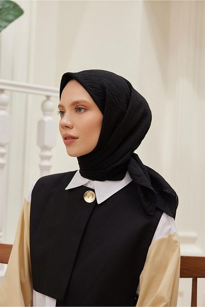 Şalland Plain Silk Viscose Scarf Series Black