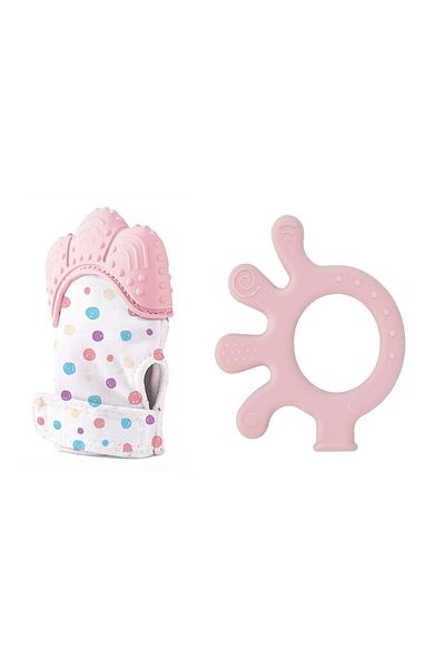 Babyjem طقم عضاضة للأسنان مكون من قطعتين، قفاز عضاضة، أخطبوط وردي
