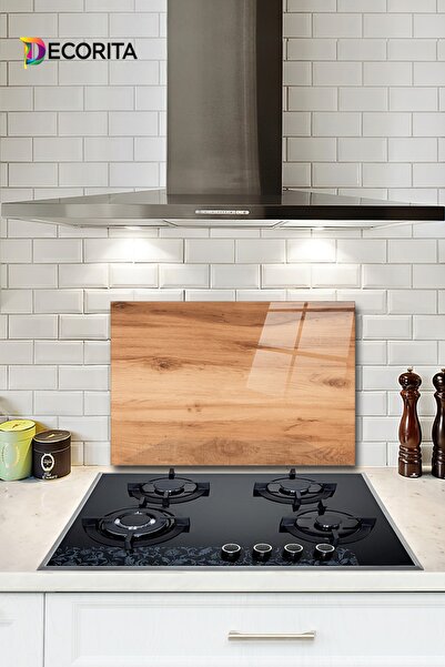 Decorita Cam Ocak Arkası Koruyucu | Yeni Ahşap Desen | 40cm X 60cm