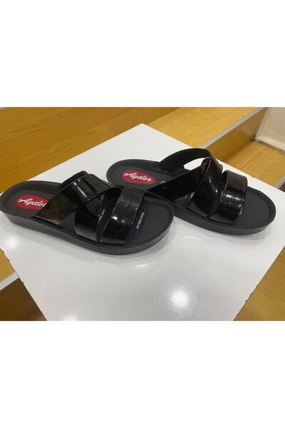 NUR TEKSTİL Kadın Siyah Üstü Çapraz Şeritli Şık Terlik