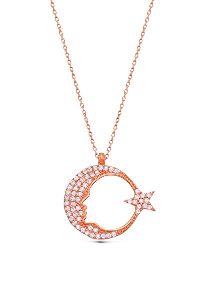 Silvano Jewelry 925 Ayar Gümüş Atatürk Silueti Ay Yıldız Kolye