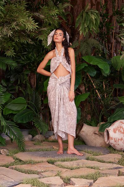 Grace&Lilly Atelier Stella Patterned Chiffon Bustier Pareo Skirt Dress