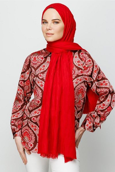 Mooncorn Red Pleated Bamboo Shawl