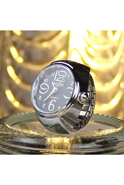 Bozhi Renkli Mini Saat Yüzük, Yüzük Saat, Parmak Saat Yüzük, Siyah Yuvarlak Y...