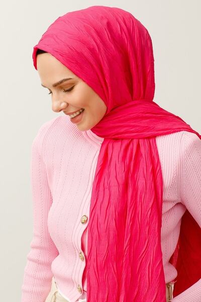 Mooncorn Açık Fuşya Piliseli Bambu Şal