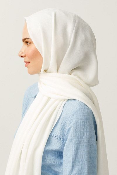 Mooncorn Ecru Triangle Pattern Cotton Jacquard Shawl