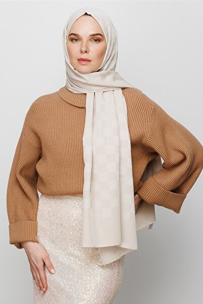 Mooncorn Stone Color Checkerboard Pattern Silky Jacquard Shawl