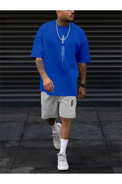 ORLONTEX Σετ T-Shirt ανδρικών Saks Blue Vertical Printed Oversize