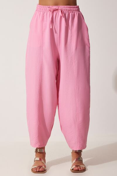 Happiness İstanbul Women's Pink Linen Shalwar Trousers DZ00081