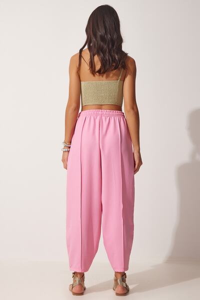 Happiness İstanbul Women's Pink Linen Shalwar Trousers DZ00081