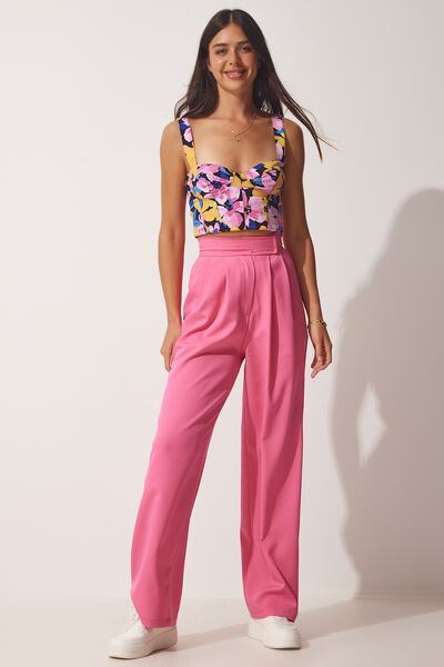 Happiness İstanbul Women's Pink Waist Velcro Closure Loose Pants YL00001