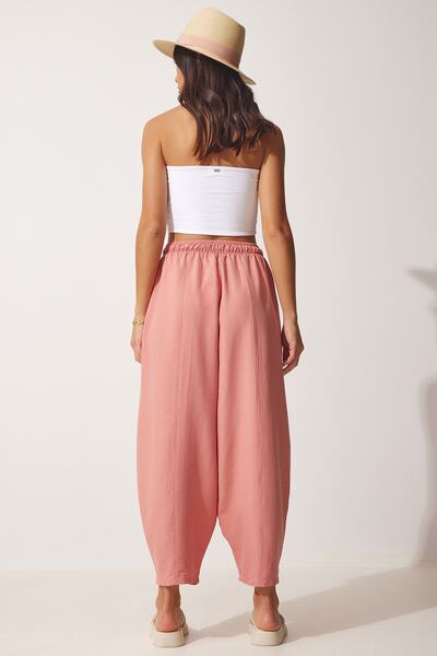 Happiness İstanbul Women's Dark Powder Pocketed Linen Viscose Shalwar Trousers CV00001