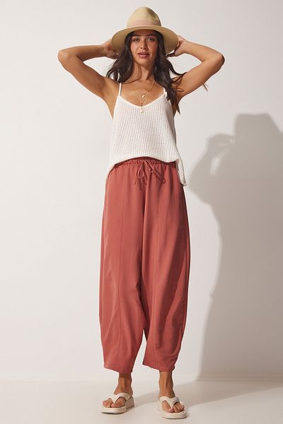 Happiness İstanbul Női Dusty Rose Pocket vászon viszkóz Shalwar nadrág CV00001