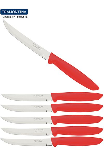 TRAMONTINA 6Pcs Red Laser Cut Steak and Fruit Knife - 22.5cm