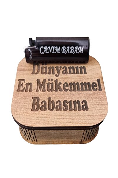 Ahşap Babalar Gününe Özel Canım Babam Yazılı Metal Çakmak