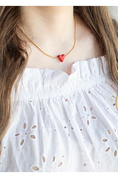 CHARMLUCKY Murano Glass Art Heart Necklace