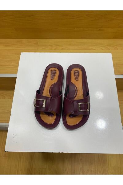 NUR TEKSTİL Kadın Bordo Ortopedik Topuk Dikeni Tavsiyeli Taban Günlük Terlik