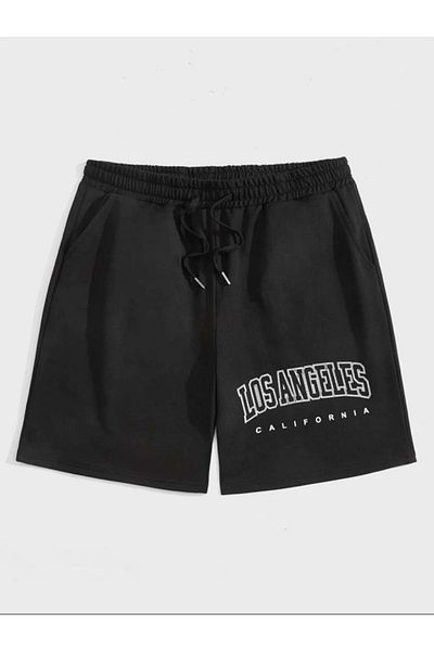 SELENA BUTİK Ανδρικά γυναικεία Unisex μαύρα σορτς California printed