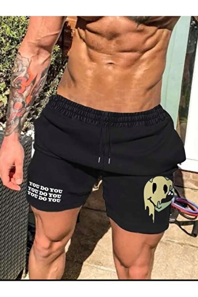 SELENA BUTİK Men's Women's Unisex Black Emoji Printed Shorts