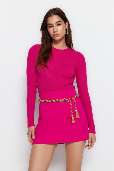 Trendyol Collection Fuchsia Basic Strickpullover mit Kordelzug TWOAW22KZ1708