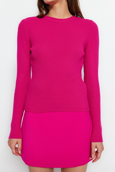 Trendyol Collection Fuchsia Basic Strickpullover mit Kordelzug TWOAW22KZ1708