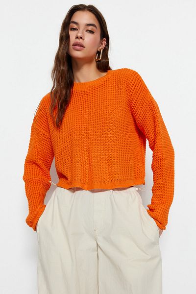 Trendyol Collection Széles szabású narancssárga termésű kötöttáru pulóver - TWOAW23KZ01193